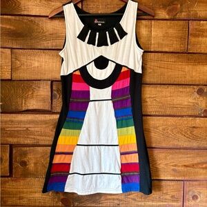 White Multicolor Sleeveless Rainbow Panel Dress